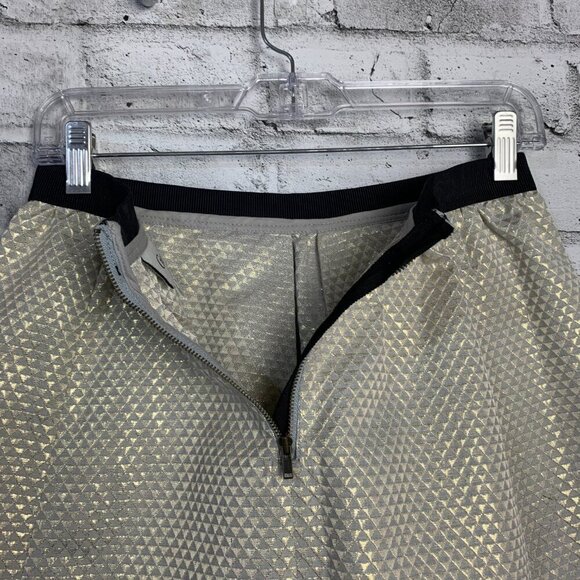 Ganni Anthropologie Gold Metallic Pleated A Line Mini Skirt with Pockets - Picture 5 of 13